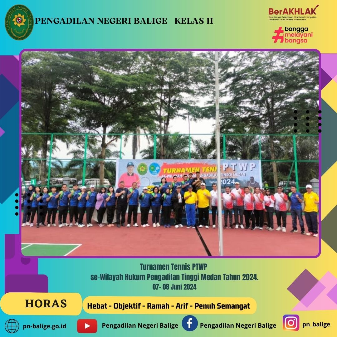 Turnamen Tennis PTWP  se-Wilayah Hukum Pengadilan Tinggi Medan Tahun 2024.